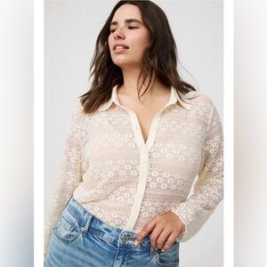 Torrid Lace Collared Button-Up Top, Color Birch, Size 3 (3X 22-24), Like New